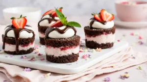 Mini strawberry and chocolate cakes